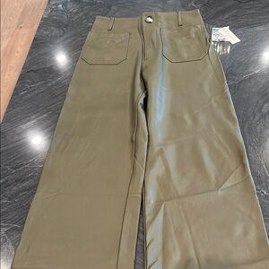 Maeve Olive Ankle Cropped Faux Leather Pants